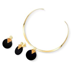 Imagem do produto Conjunto Chocker Agata Preta e Citrino Redondo Folheado a Ouro 18K