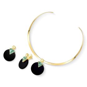 Imagem do produto Conjunto Chocker Agata Preta e Esmeralda Redondo Folheado a Ouro 18K