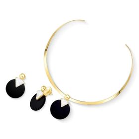 Imagem do produto Conjunto Chocker Agata Preta e Selenita Redondo Folheado a Ouro 18K