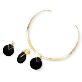 Imagem do produto Conjunto Chocker Agata Preta e Turmalina Negra Redondo Folheado a Ouro 18K