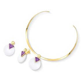 Imagem do produto Conjunto Chocker Porcelana e Ametista Redondo Folheado a Ouro 18K
