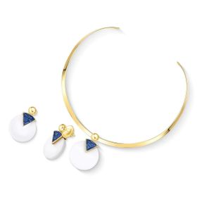 Imagem do produto Conjunto Chocker Porcelana e Cianita Redondo Folheado a Ouro 18K