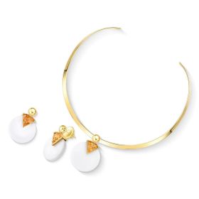 Imagem do produto Conjunto Chocker Porcelana e Citrino Redondo Folheado a Ouro 18K