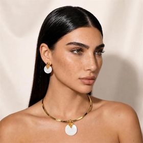 Imagem do produto Conjunto Chocker Porcelana e Citrino Redondo Folheado a Ouro 18K