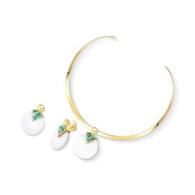 Imagem do produto Conjunto Chocker Porcelana e Esmeralda Redondo Folheado a Ouro 18K