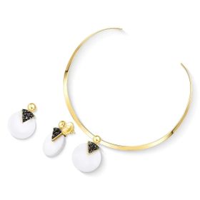 Imagem do produto Conjunto Chocker Porcelana e Pirita Redondo Folheado a Ouro 18K