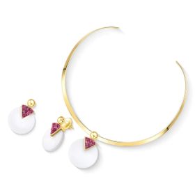 Imagem do produto Conjunto Chocker Porcelana e Rodonita Redondo Folheado a Ouro 18K