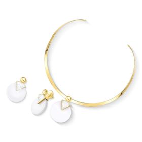 Imagem do produto Conjunto Chocker Porcelana e Selenita Redondo Folheado a Ouro 18K
