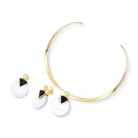 Imagem do produto Conjunto Chocker Porcelana e Turmalina Negra Redondo Folheado a Ouro 18K