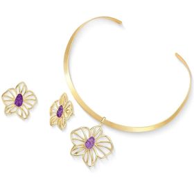 Imagem do produto Conjunto Floral Chocker com Oval Ametista Vazado Folheado a Ouro 18K