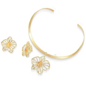 Imagem do produto Conjunto Floral Chocker com Oval Citrino Vazado Folheado a Ouro 18K