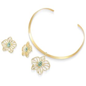 Imagem do produto Conjunto Floral Chocker com Oval Esmeralda Vazado Folheado a Ouro 18K