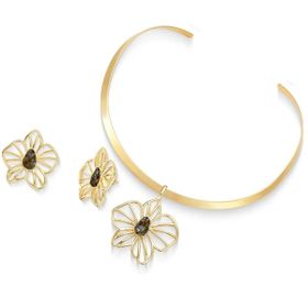 Imagem do produto Conjunto Floral Chocker com Oval Labradorita Vazado Folheado a Ouro 18K