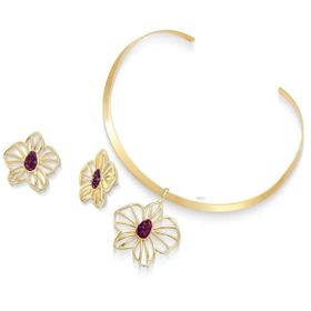 Imagem do produto Conjunto Floral Chocker com Oval Rubi Vazado Folheado a Ouro 18K