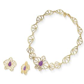 Imagem do produto Conjunto Floral com Oval Ametista Vazado Folheado a Ouro 18K