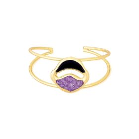 Imagem do produto Pulseira Brisa Ametista Bracelete Aberto com Esmalte Preto Folheado a Ouro 18K