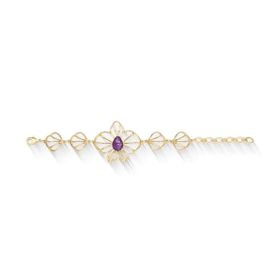 Imagem do produto Pulseira Flora Oval Ametista com Flor Vazado Folheado a Ouro 18K