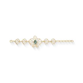 Imagem do produto Pulseira Flora Oval Esmeralda com Flor Vazado Folheado a Ouro 18K