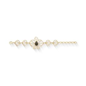 Imagem do produto Pulseira Flora Oval Labradorita com Flor Vazado Folheado a Ouro 18K
