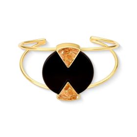 Imagem do produto Pulseira Geometria Ágata Preta e Citrino Bracelete Aberto Folheado a Ouro 18K