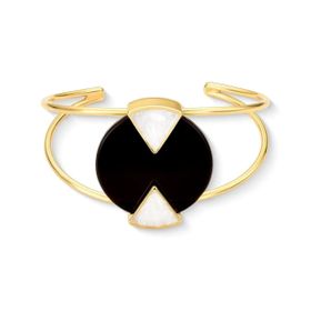 Imagem do produto Pulseira Geometria Ágata Preta e Selenita Bracelete Aberto Folheado a Ouro 18K