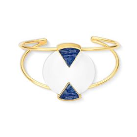 Imagem do produto Pulseira Geometria Porcelana e Cianita Bracelete Aberto Folheado a Ouro 18K