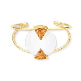 Imagem do produto Pulseira Geometria Porcelana e Citrino Bracelete Aberto Folheado a Ouro 18K