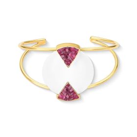Imagem do produto Pulseira Geometria Porcelana e Rondonita Bracelete Aberto Folheado a Ouro 18K