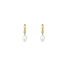 Imagem do produto Brinco Argolinha Click Com Ponto de Luz e Pérola Pendente Folheado a Ouro 18K