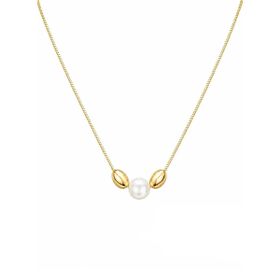 Imagem do produto Colar com Pérola Central e Pingentes Ovais Liso Folheado a Ouro 18K