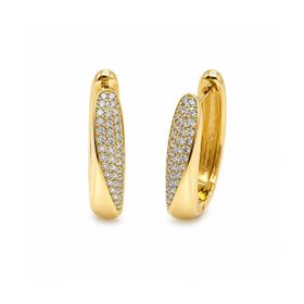 Imagem do produto Brinco Argola Click com Design Assimétrico com Cravação Pavê de Zircônia Folheado a Ouro 18K