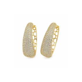 Imagem do produto Brinco de Argola Longo Abaulada Pavê de Zircônia Folheado a Ouro 18K