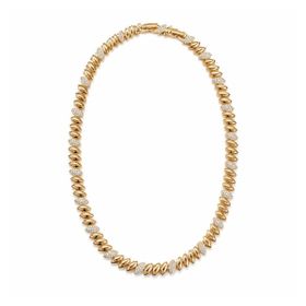 Imagem do produto Colar de Gomos Abaulados Intercalados Cravejados e Lisos Folheado a Ouro 18K