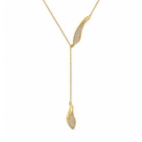 Imagem do produto Colar Gravatinha com Pingentes de Folha Orgânica Cravejado Folheado a Ouro 18K