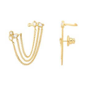Imagem do produto Brinco Ear Line Correntes e Zircônias Crystal Layers Folheado a Ouro 18K