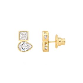 Imagem do produto Brinco Stud com Zircônias Duo Quadrado e Gota Folheado a Ouro 18K