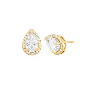 Imagem do produto Brinco Gota Moissanite 6X9 com Cravação na Volta em Prata 925 Folheado a Ouro 18K