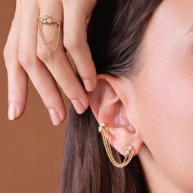 Imagem do produto Brinco Ear Line Correntes e Zircônias Crystal Layers Folheado a Ouro 18K