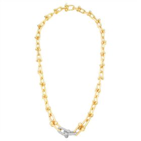 Imagem do produto Colar Elos Geométricos Liso com Elo Central Cravejado Folheado a Ouro 18K