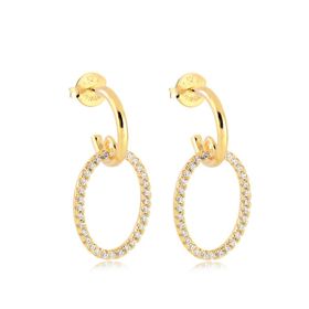 Imagem do produto Brinco de Argolinha com Pingente Oval Cravejado Folheado a Ouro 18K