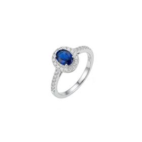 Imagem do produto Anel Cristal Safira Azul Oval com Cravação de Zircônia na Volta em Prata 925