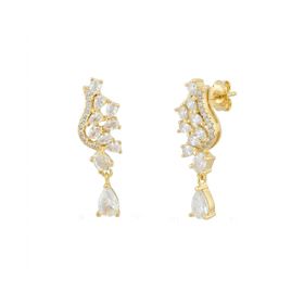 Imagem do produto Brinco com Gotas e Navetes de  Zircônias Pendente Folheado a Ouro 18K