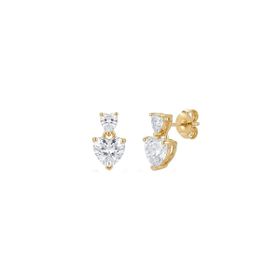 Imagem do produto Brinco de Pino com Dois Corações de Zircônia Pendentes Folheado a Ouro 18K