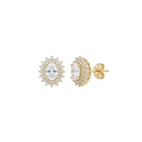 Imagem do produto Brinco Zircônia Oval Central com Cravação Princesa na Volta Folheado a Ouro 18K