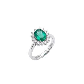 Imagem do produto Anel Cristal Esmeralda Oval com Cravação Princesa em Prata 925