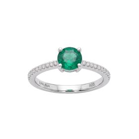 Imagem do produto Anel Solitário 4 Garras Cristal Esmeralda com Aro Cravejado de Zircônias em Prata 925