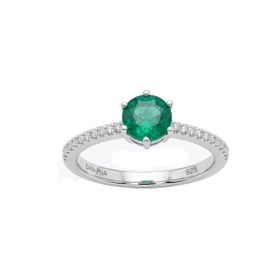Imagem do produto Anel Solitário 6 Garras Cristal Esmeralda com Aro Cravejado de Zircônias em Prata 925