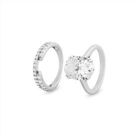 Imagem do produto Anel Sparkle Moissanite Duplo Solitário de Oval 9X12MM com Anel Entremeio Metade Cravejado e Liso em Prata 925