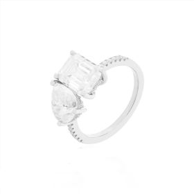 Imagem do produto Anel Sparkle Moissanite Meia Cravação com Retângulo e Gota nas Pontas 9X7MM em Prata 925