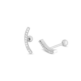 Imagem do produto Brinco Sparkle Moissanite Piercing Formato Meia Lua com Pontos de Luz 1MM em Prata 925